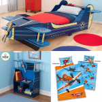 Set Airplane 3 piese - pat avion, biblioteca, etajera, lenjerie cu avioane